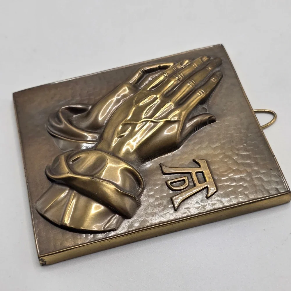 Vintage Praying Hands Wall Plaque Brass West Germany Durer AD Religious‎ Art MCM